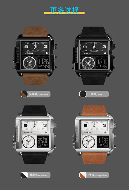 Multifunctional Sports Watch Men's Large Dial Digital Dual Display Electronic Watch Waterproof Belt Men's Watch Cross-border Foreign Trade Watch