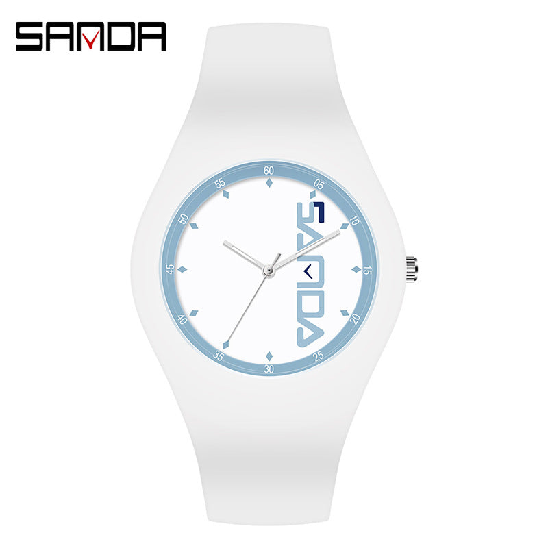 SANDA Outdoor Sports Watch Simple Waterproof Men's and Women's Fashion Quartz Watch Silicone Tape Casual Student Quartz Watch
