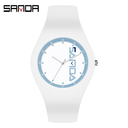 SANDA Outdoor Sports Watch Simple Waterproof Men's and Women's Fashion Quartz Watch Silicone Tape Casual Student Quartz Watch
