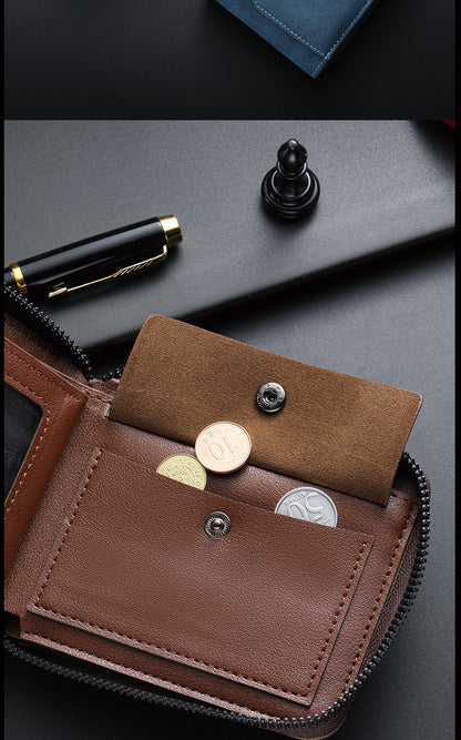 New business men's short wallet multi-card large capacity personality zipper ID bag carry wallet