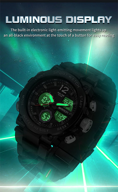 Sanda foreign trade best selling electronic watch fashion business steel band luminous wrist watch multi-functional dual display men's watch wholesale