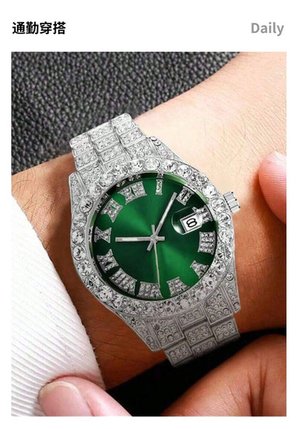 Hiphop Hip Hop Diamond Watch Five-Piece Diamond Cuban Chain Cross Necklace Cuban Ring Cross Border Wholesale