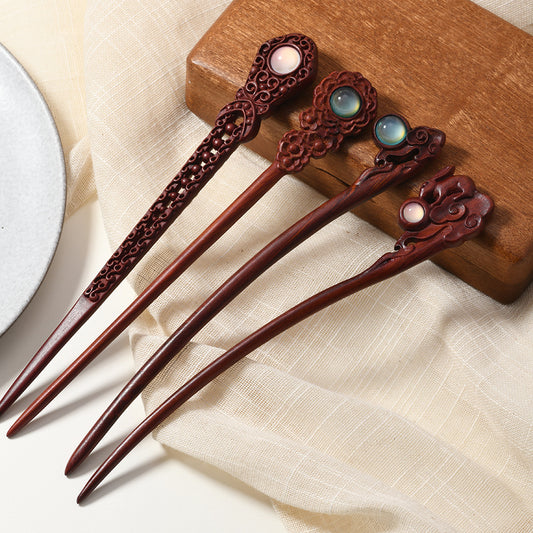 Vintage Red Sandalwood Hairpin Antique High-end Hairpin New Chinese Style Simple Daily All-match Wooden Hairpin Hairpin