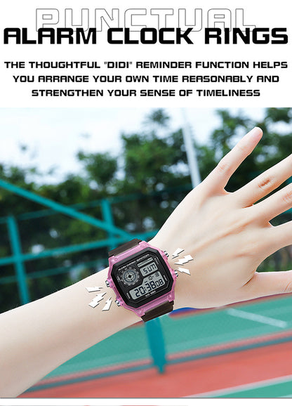 Sanda Hot-selling Square Watch Luminous Waterproof Alarm Student Watch Simple Korean Transparent Sports Electronic Watch