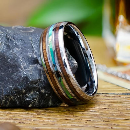 Cross-border explosions stainless steel ring three slot inlaid obsidian high sense of niche ring in stock a batch