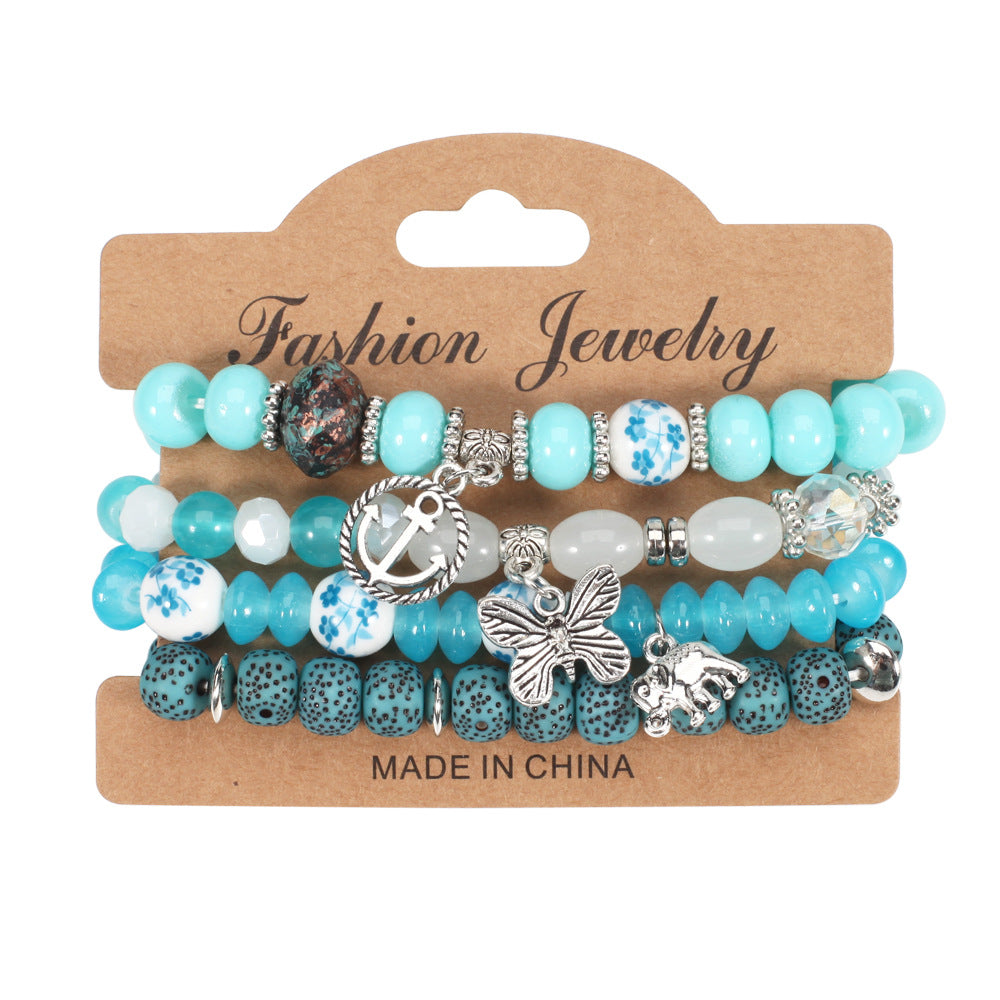 2022 Bohemian Butterfly Ship Anchor Elephant Pendant Multi-layer Bracelet Wholesale Bracelet Factory New Style Bracelet