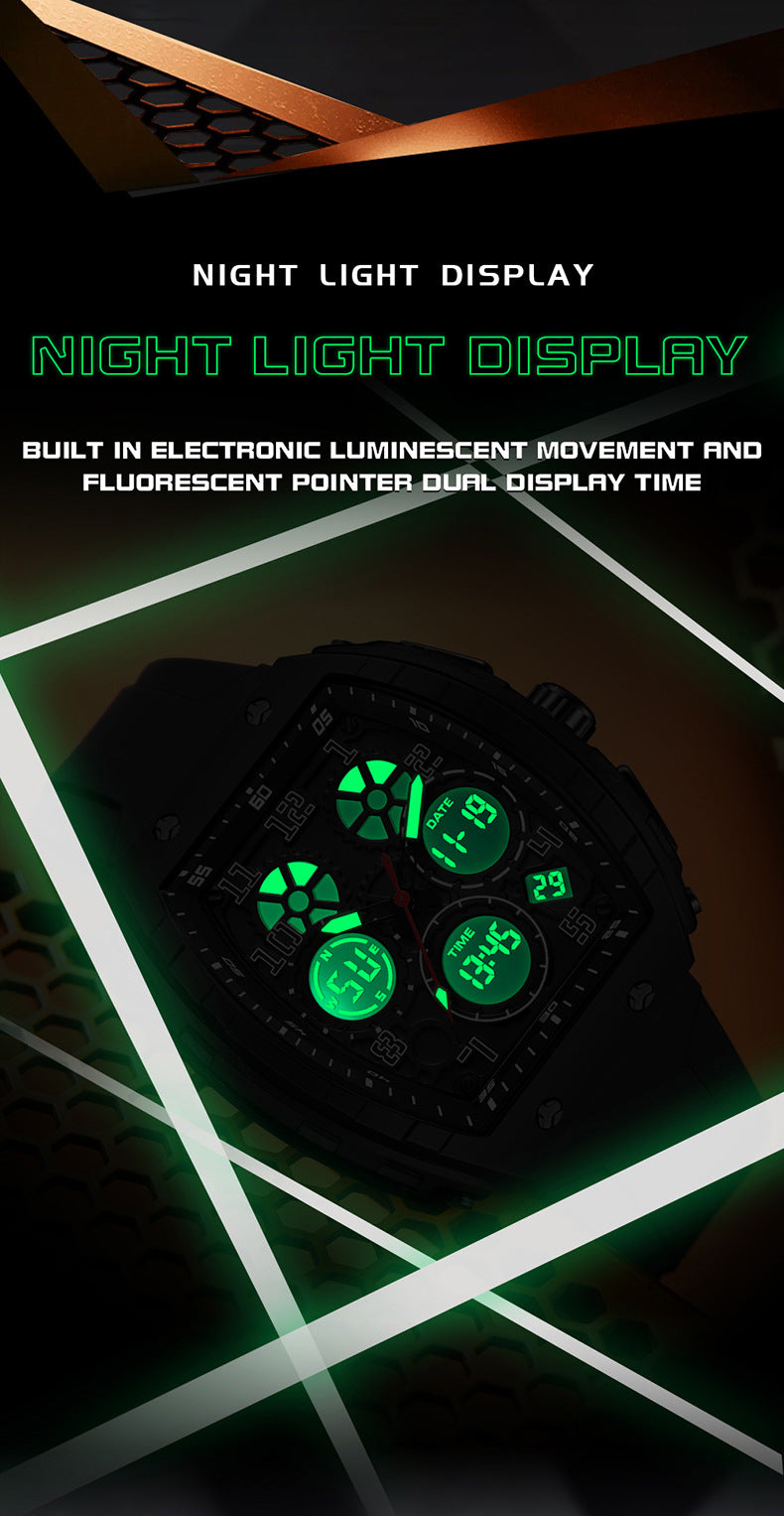 Ofns Fashion Watch Sports Waterproof Watch Barrel-Shaped Multi-Function Luminous Dual-Time Student Digital Watch