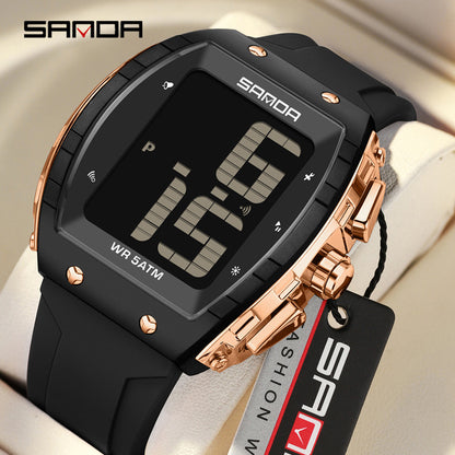 Sanda Elderly Voice Time Watch Large Digital Screen Luminous Multi-Function Watch Waterproof Calendar Digital Watch