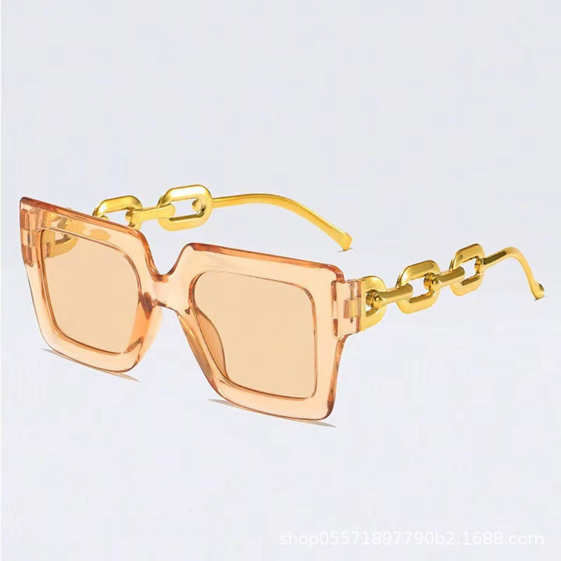 New Cross-Border Chain Anti-Uv Sunglasses European and American Fashion Square Frame Women's High-End Sun Light Luxury Style Square