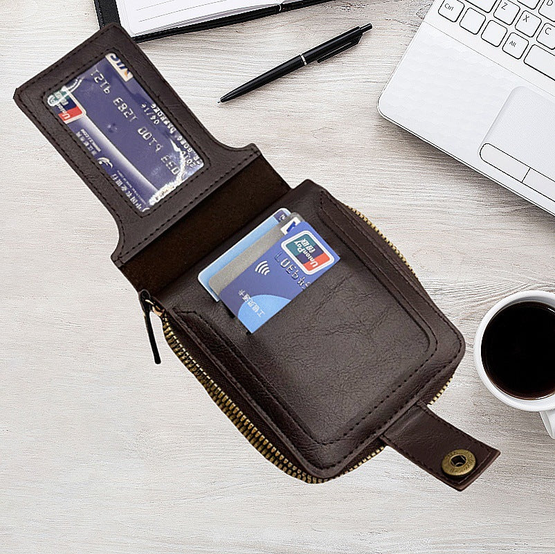 Foreign trade men's wallet short card bag one retro horizontal zipper men's wallet factory wholesale wallet