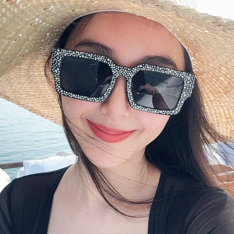 Diamond-Encrusted Starry Sky Square Sunglasses, Personalized Sunglasses, Fashionable Internet Celebrity Street Photography, Catwalk Versatile Sunglasses