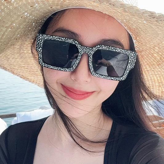 Diamond-Encrusted Starry Sky Square Sunglasses, Personalized Sunglasses, Fashionable Internet Celebrity Street Photography, Catwalk Versatile Sunglasses