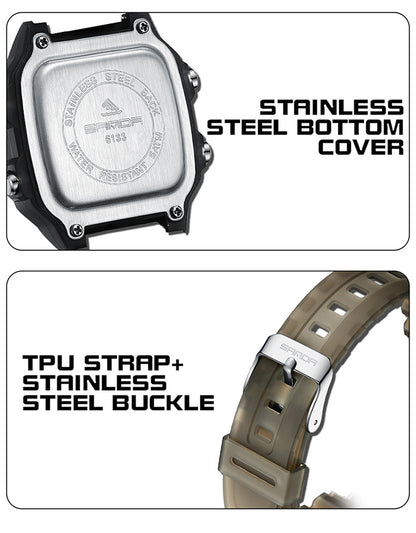 Sanda Hot-selling Square Watch Luminous Waterproof Alarm Student Watch Simple Korean Transparent Sports Electronic Watch