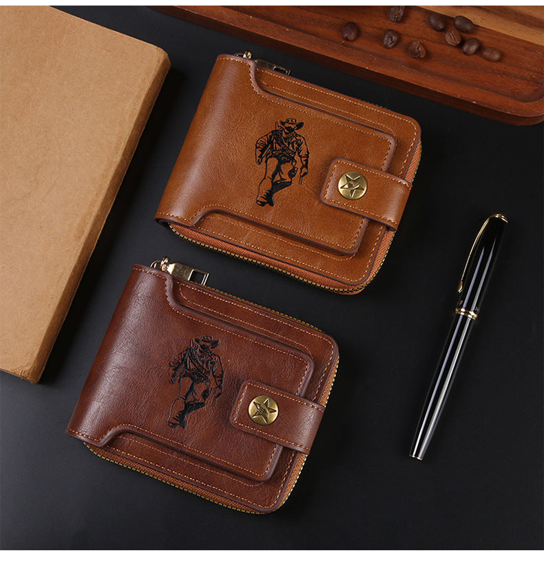 Cross-border Men's Wallet Short Vintage Fashion Zipper Bag Multi-card Wallet Large Capacity Business Card Bag Carry-on