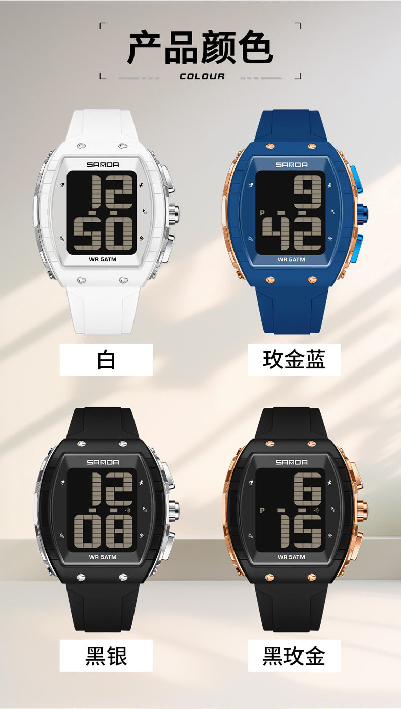 Sanda Elderly Voice Time Watch Large Digital Screen Luminous Multi-Function Watch Waterproof Calendar Digital Watch