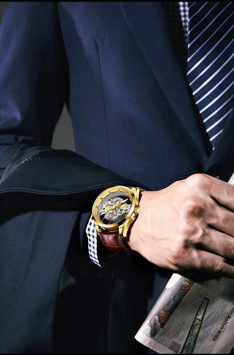 Cross-Border Dropshipping New Double-Sided Hollow Fully Automatic Movement Non-Mechanical Watch Tourbillon Watch Men's Waterproof