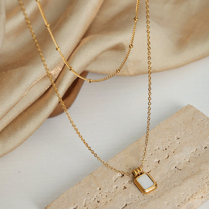 French new cross-border retro fashion all-match light luxury titanium steel plated 18K gold white mother shell pendant necklace female jewelry