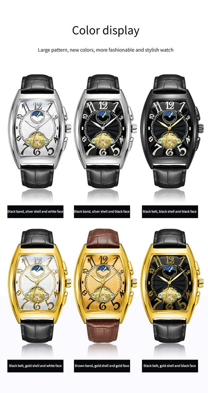 Barrel Type Fully Automatic Wheel Hollow Mechanical Watch Men's Business Simple Fashion Multifunctional Watch Wholesale