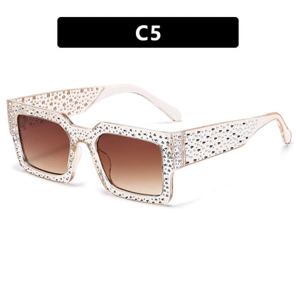 Diamond-Encrusted Starry Sky Square Sunglasses, Personalized Sunglasses, Fashionable Internet Celebrity Street Photography, Catwalk Versatile Sunglasses