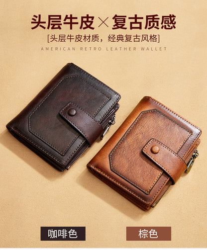 Men's wallet wholesale leather zipper short retro wallet RFID anti-theft foreign trade leather wallet manufacturers processing