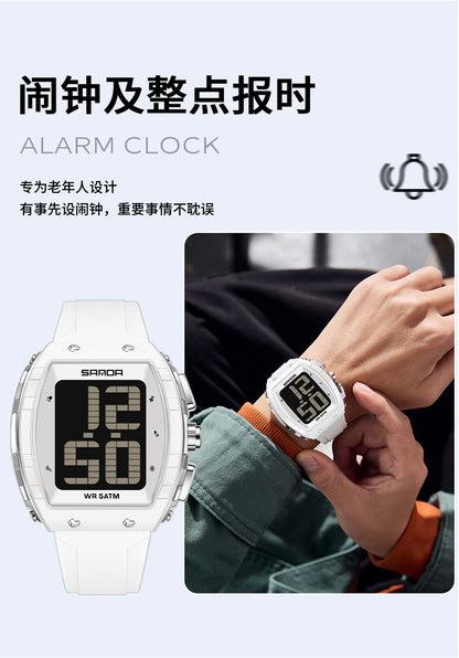 Sanda Elderly Voice Time Watch Large Digital Screen Luminous Multi-Function Watch Waterproof Calendar Digital Watch