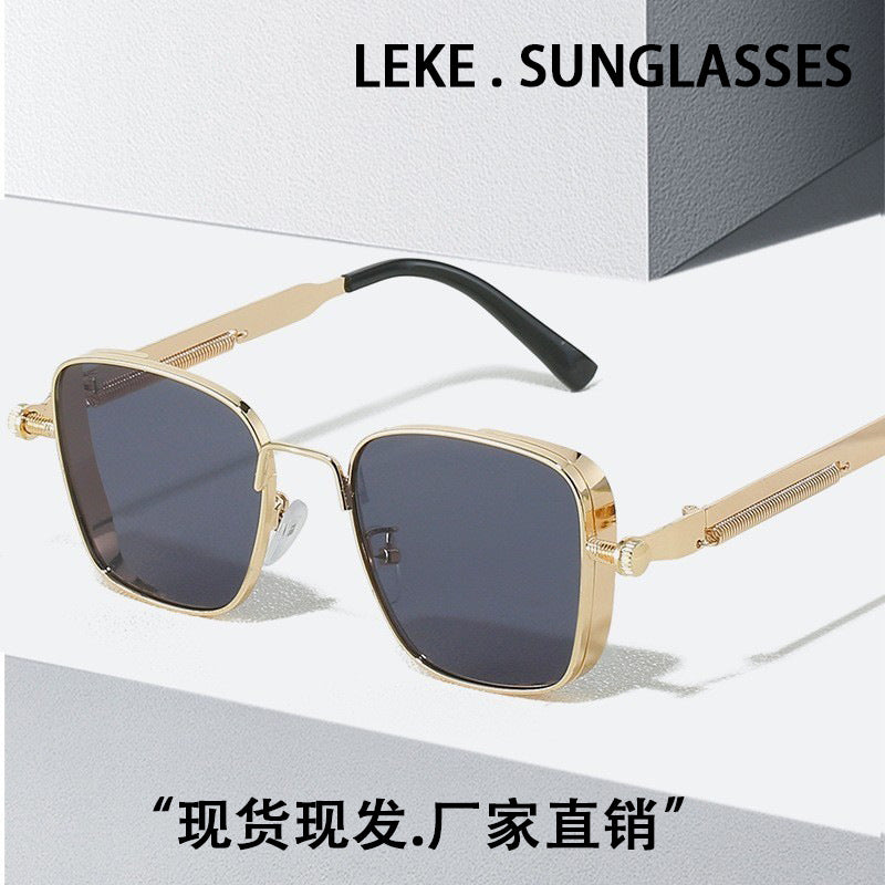 2025 New European and American Cross-Border Personalized Sunglasses Retro Square Frame Steam Metal Sunglasses Sun Protection High-End Sunglasses