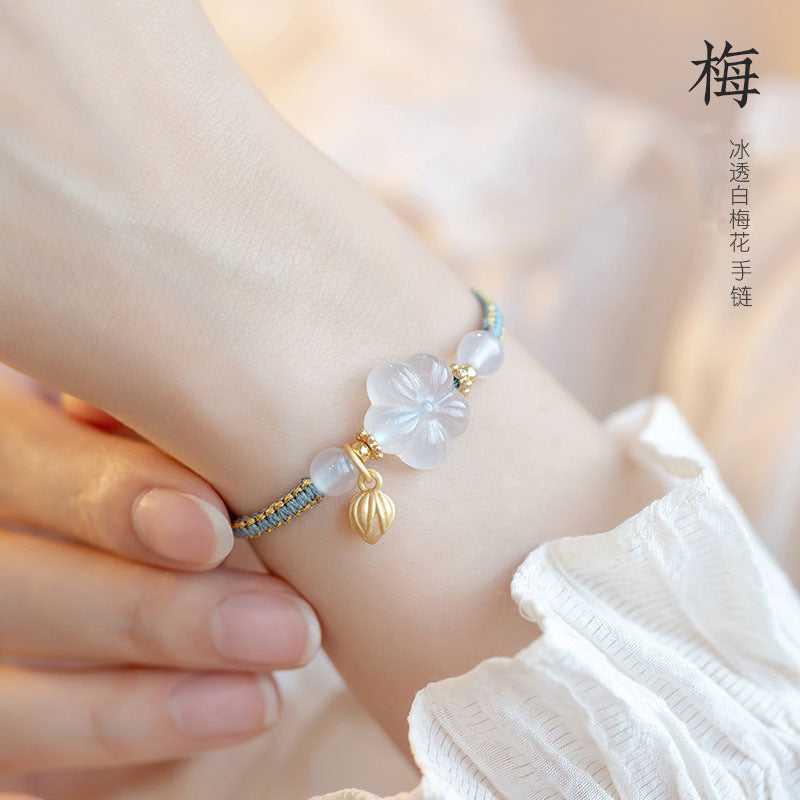New Chinese Style Design Sense Plum Blossom Woven Bracelet for Women Chinese Style Adjustable Woven Hand Rope Gifts Hand Woven Rope
