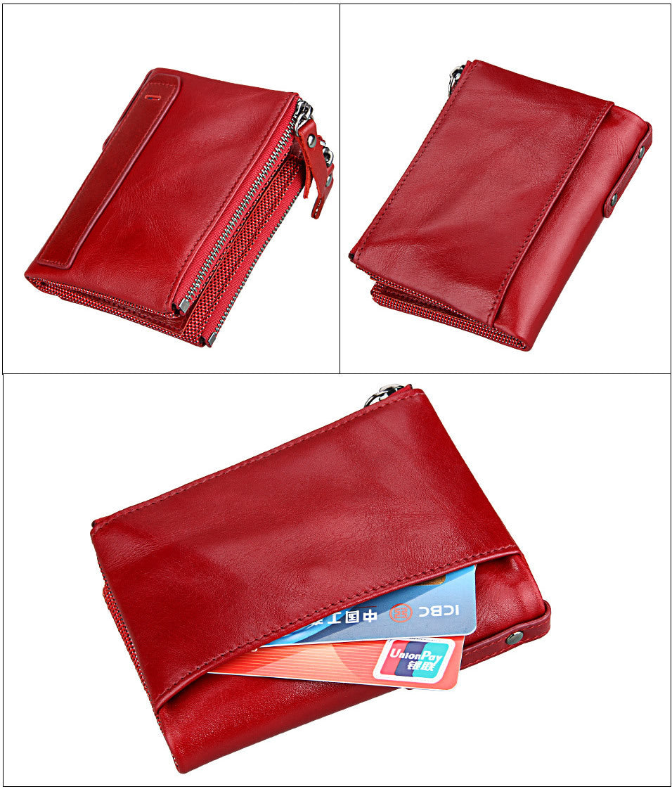 Crazy Horse Cowhide Men's Wallet RFID Anti-theft Brush Cowhide Short Men's Ticket Clip Wallet Double Zipper Coin Purse