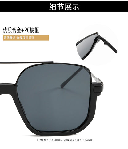 Cross-Border Double-Beam Brown Sunglasses Transparent Black Retro High-End Sunglasses Unisex Large Frame Glasses