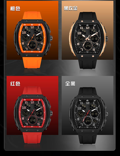 Ofns Fashion Watch Sports Waterproof Watch Barrel-Shaped Multi-Function Luminous Dual-Time Student Digital Watch