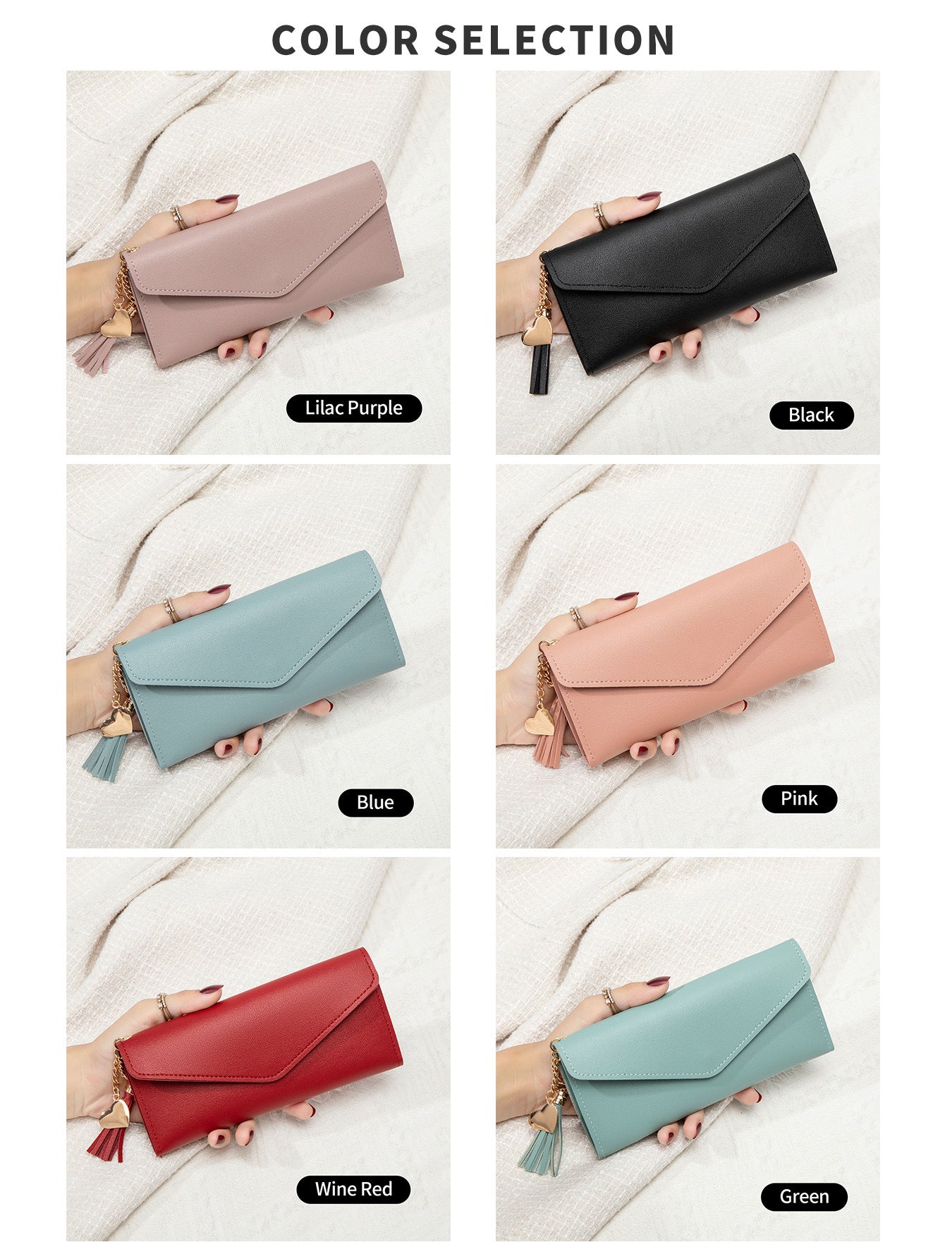 Korean Style Simple Three-fold Women's Long Wallet Fashionable Tassel Pendant Clutch Small Group Portable Multi-functional Coin Purse
