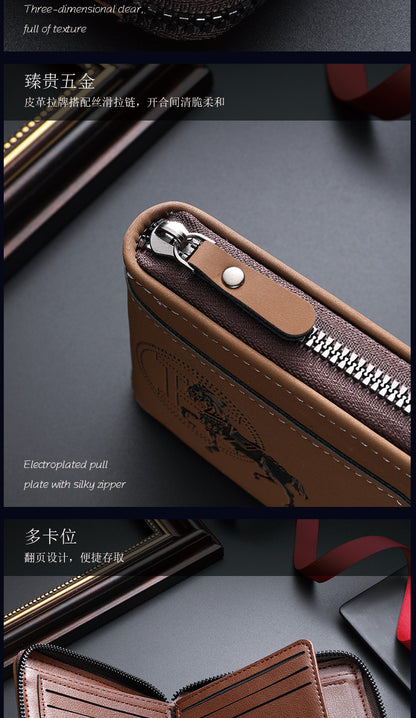 New men's chain wallet European and American retro style horizontal zipper bag fashion short card bag change bag wholesale