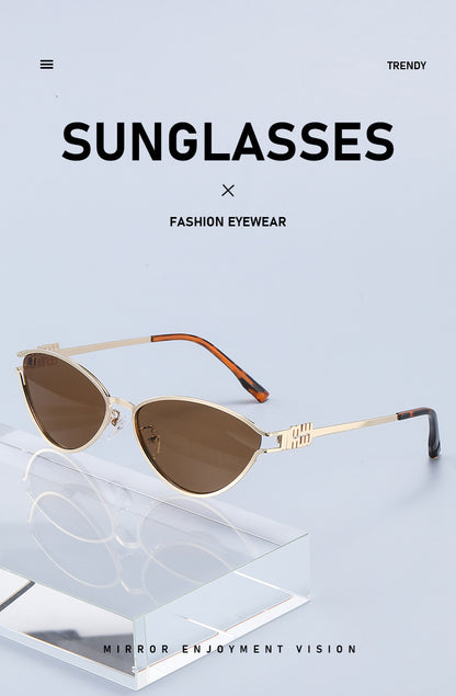 Fashionable Metal Cat-Eye Sunglasses European and American Trendy Women's Sunglasses Light Luxury High-End Anti-Uv Sunglasses for Men