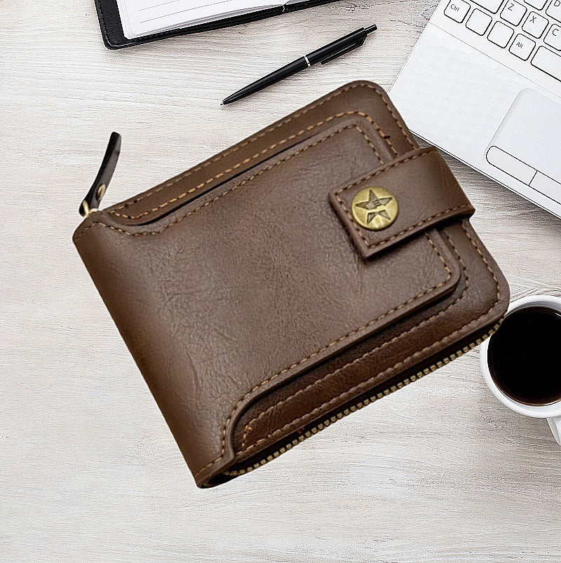 Foreign trade men's wallet short card bag one retro horizontal zipper men's wallet factory wholesale wallet