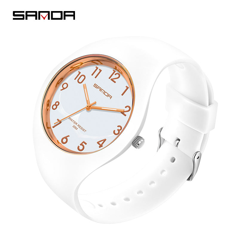 SANDA Outdoor Sports Watch Simple Waterproof Men's and Women's Fashion Quartz Watch Silicone Tape Casual Student Quartz Watch