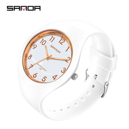 SANDA Outdoor Sports Watch Simple Waterproof Men's and Women's Fashion Quartz Watch Silicone Tape Casual Student Quartz Watch