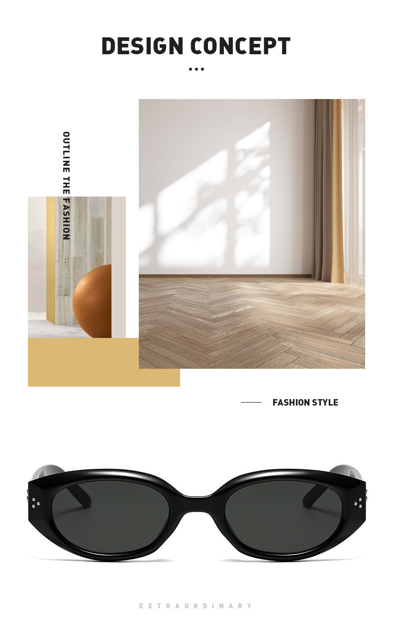Retro Black Frame Rice Nail Irregular gm Cat's Eye Sunglasses Men's 2025 New Fashionable Street Photoshoot Sunglasses Women's High-end Sense