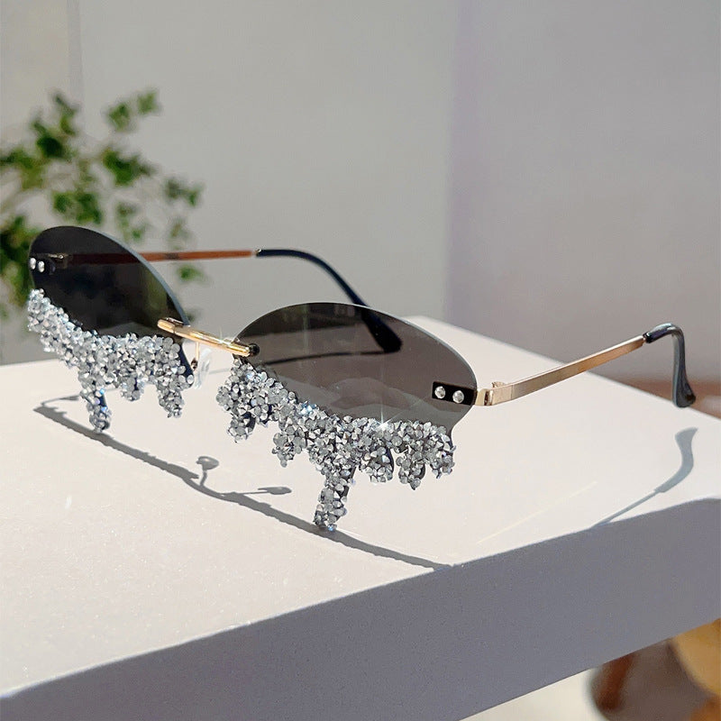 Cross-border New European and American Borderless Diamond-encrusted Angel Tears Sunglasses Spice Girls Street Shooting Cool Personality Funny Sunglasses