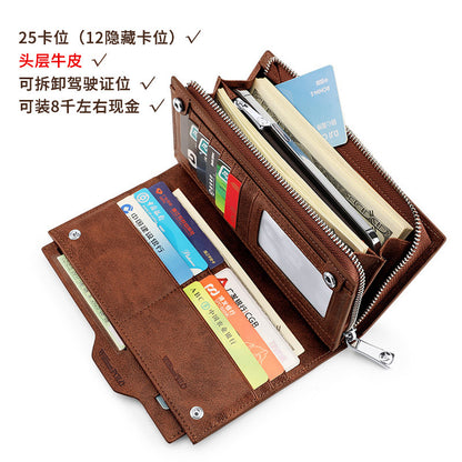 King Paul men's wallet long leather multi card slot fashion retro color hand bag card wallet wholesale