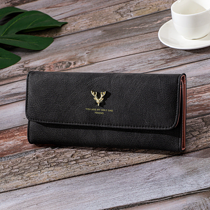 Long Women's Wallet Frosted Cover Wallet Soft Leather Wallet Fashion Retro Large Capacity Hand Bag