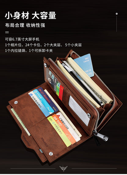 King Paul men's wallet long leather multi card slot fashion retro color hand bag card wallet wholesale