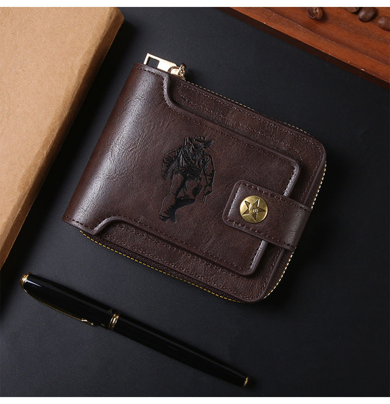 Cross-border Men's Wallet Short Vintage Fashion Zipper Bag Multi-card Wallet Large Capacity Business Card Bag Carry-on