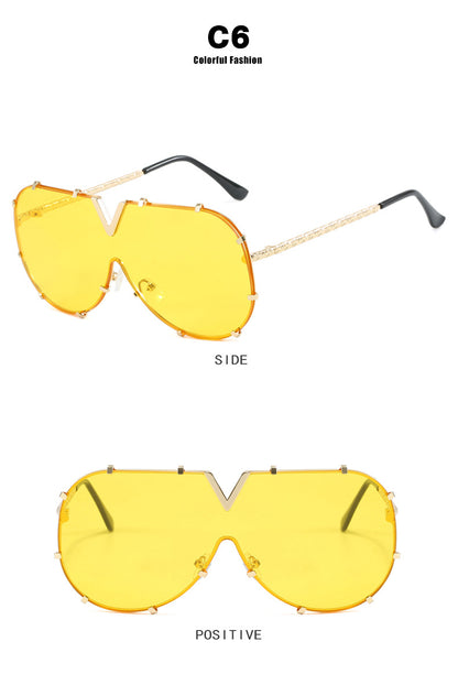 Fashion Metal One-Piece Sunglasses 2024 New Cross-Border European and American V Large Frame Sunglasses Ins Internet Celebrity Sunglasses