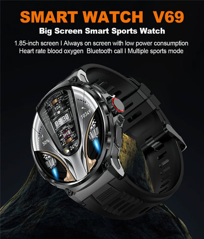 V69 Smart Watch 1.85inch Large Screen Bluetooth Call Large Screen Heart Rate Blood Oxygen Multi-Sport Outdoor Pedometer Bracelet