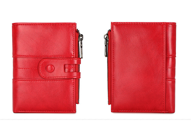 Cross-Border 2025Rfid Anti-Theft Wallet Retro Oil Wax Leather Double Zipper Coin Purse European and American Fashion Short Wallet