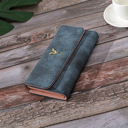 Long Women's Wallet Frosted Cover Wallet Soft Leather Wallet Fashion Retro Large Capacity Hand Bag