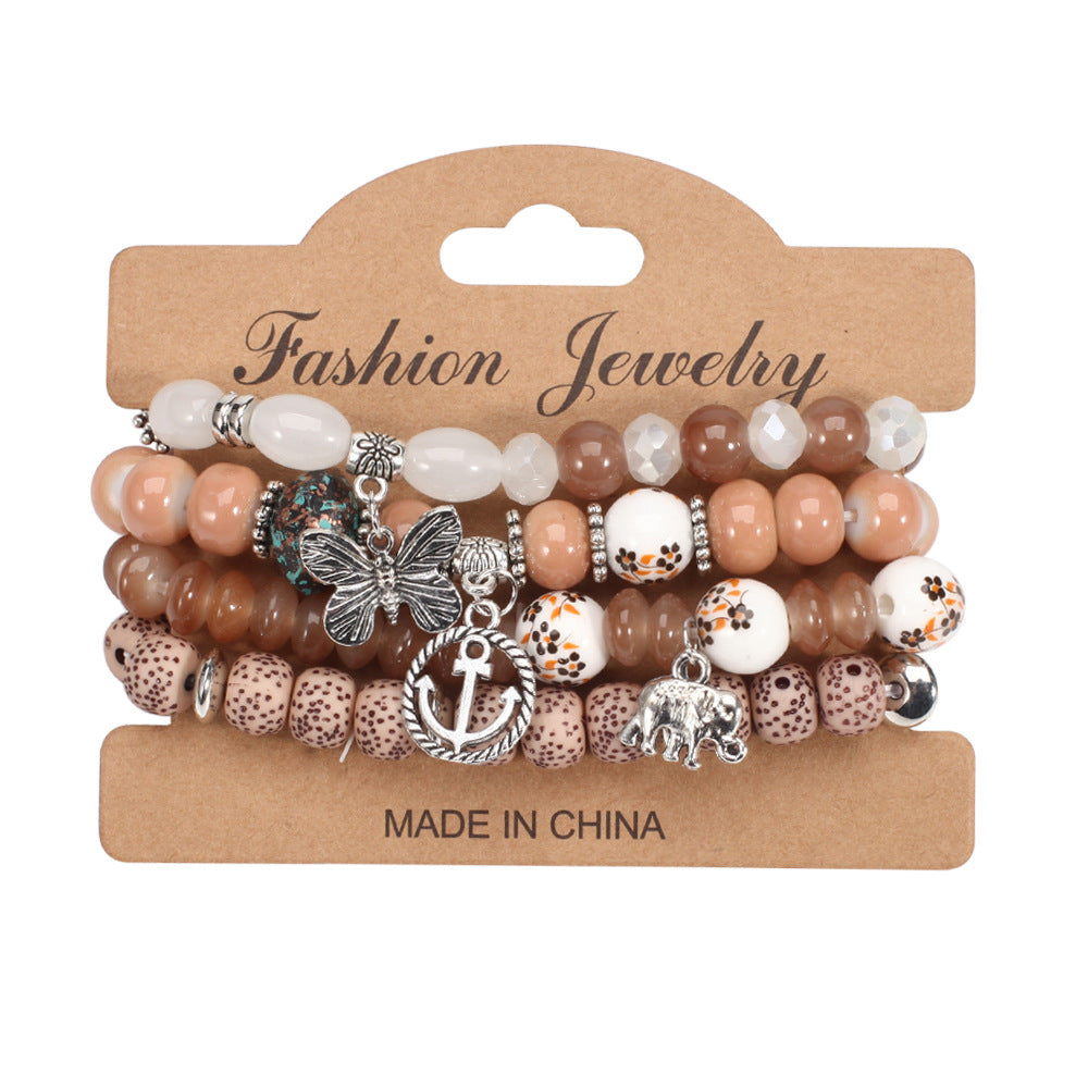 2022 Bohemian Butterfly Ship Anchor Elephant Pendant Multi-layer Bracelet Wholesale Bracelet Factory New Style Bracelet