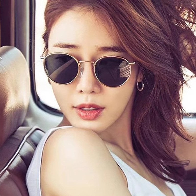 Retro Fashion High-End Metal Round Frame Sunglasses for Women European and American Cross-Border Ins Men's Driving Sunglasses Wholesale