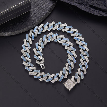 Xindi European and American Popular Men's Necklace 15mm Exaggerated Diamond Geometric Trendy Hip-Hop Jewelry Large Gold Chain Necklace