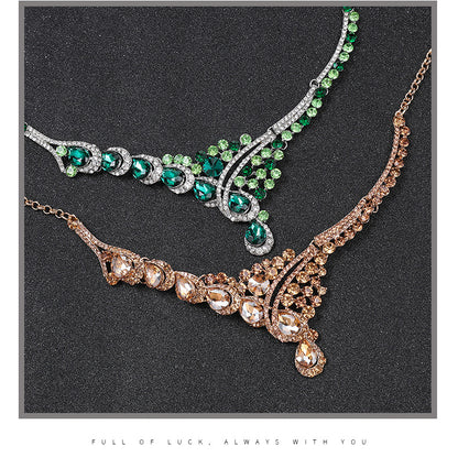 European and American accessories exaggerated retro necklace set women's luxury crystal banquet dress accessories clavicle chain factory direct sales